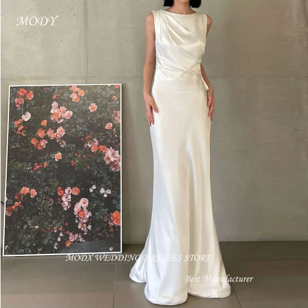 

MODX Simple Silk Mermaid Wedding Dresses Korea Photo shoot Pleats Floor Length Bridal Gowns Formal Party Dress Customized