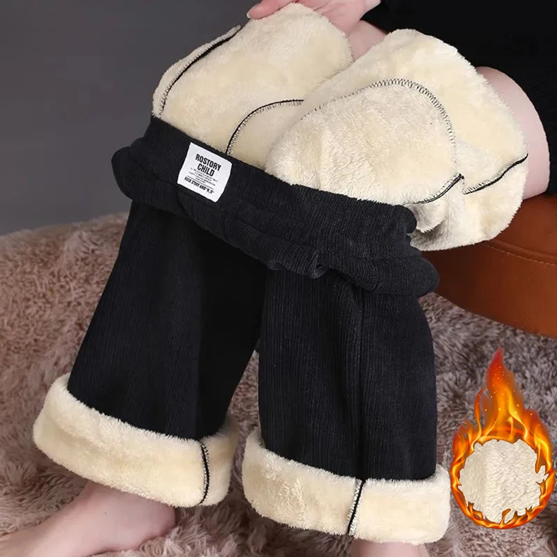 Winter Female Straight Leg Plush Thermal Pants Lady High Waist Fleece Trousers Women Fashion Snow Warm Loose Daily Pants