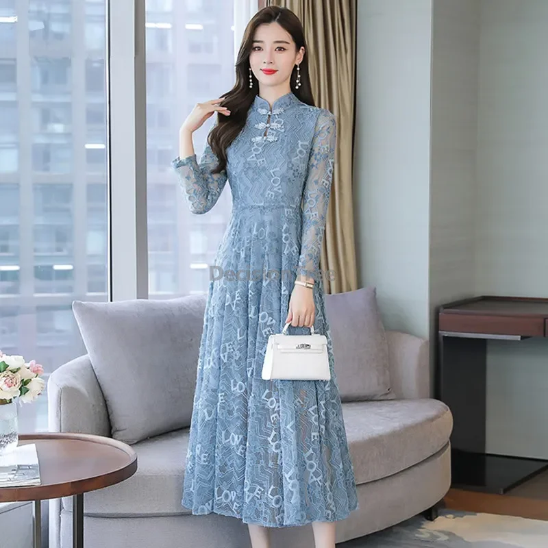 فستان تشيباو من الدانتيل الخيالي لعام 2025 على الطراز الرومانسي الحلو للسيدات فستان تشيباو للحفلات المحسنة للأدب القديم شيونغسام الصيني المألوف