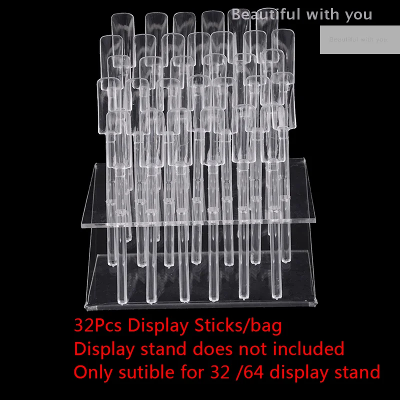 

32pcs Tips Sticks Nail Art Clear Tips Display Stand Nail Polish Training Tools