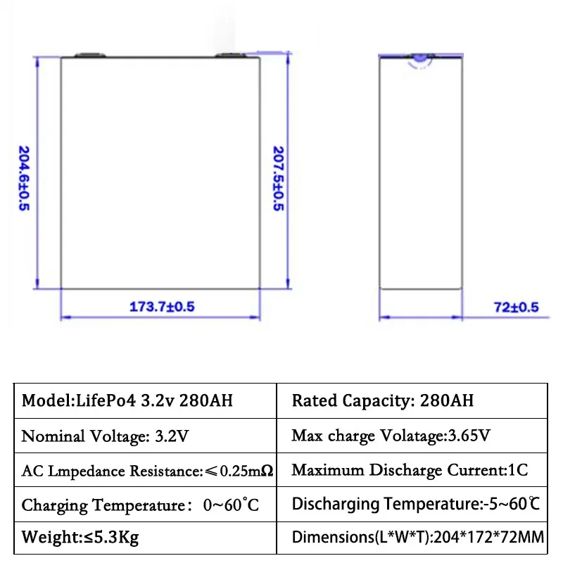 EU Stock 280Ah 8000 cycle Lifepo4 Battery Grade A 3.2V Lithium iron phosphate Rechargeable Cell For DIY 12V 48V RV Solar Camping