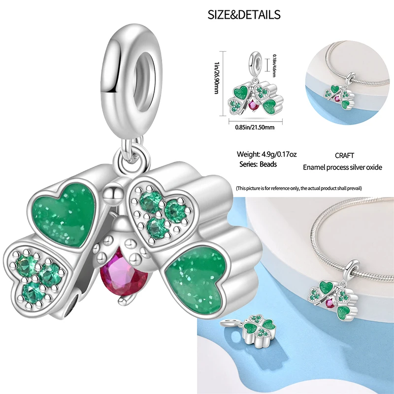 925 Sterling Silver Green Series Green Four Leaf Pendant DIY Fine Beads Fit Necklace Charms Bracelet Women Jewelry Diy Making