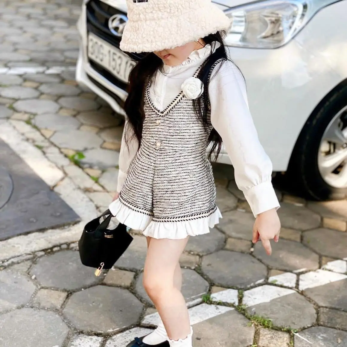 New Baby Girls Fall Fashion Sets Long Sleeve White Blouse  + Overall Pants（without Bin floral)     Princess Cute  Suits  2-7T