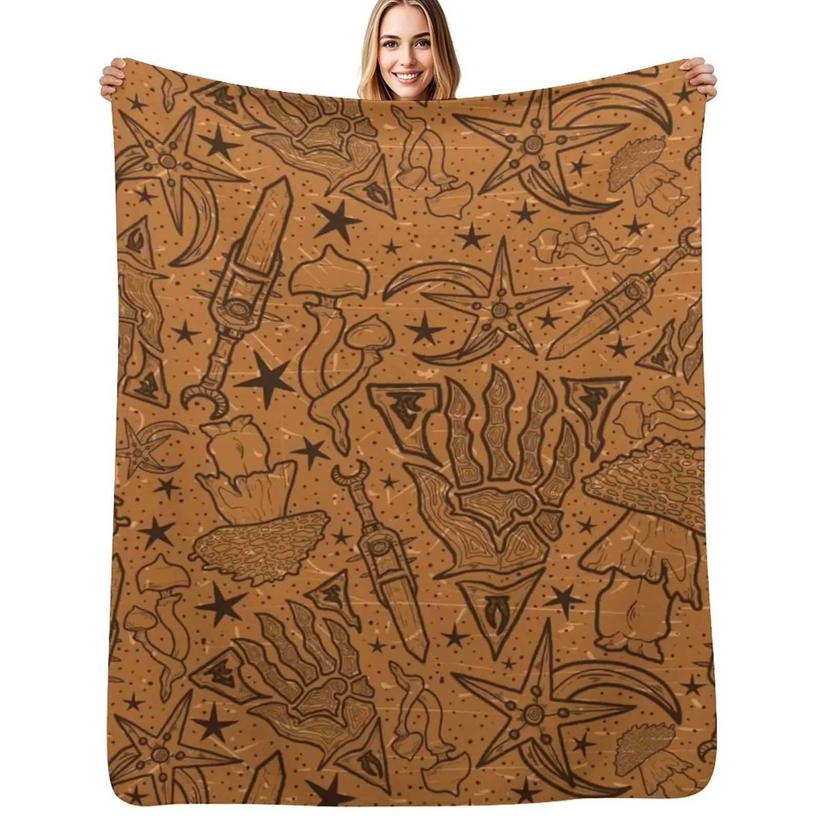 Nerevar's Past | Morrowind Aged Pattern | Box Art Inspired Scrolls Elder Online Fantasy RPG Dunmer Throw Blanket