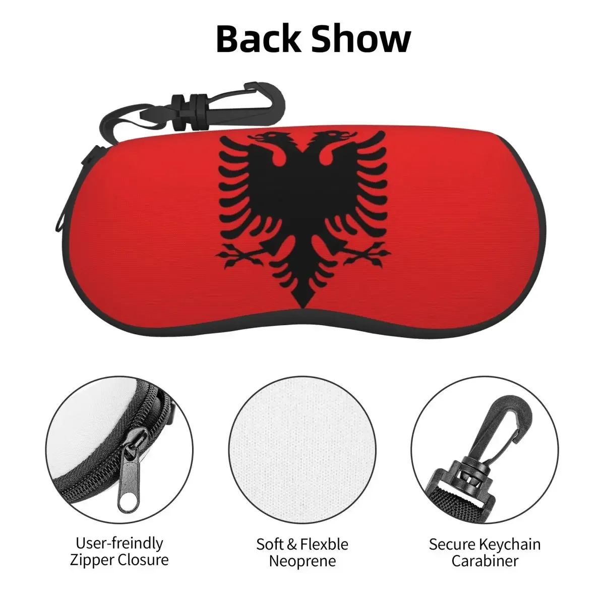 Custodia morbida per occhiali da sole con bandiera albania Custodia morbida per occhiali con cerniera in neoprene Scatola protettiva personalizzata per occhiali