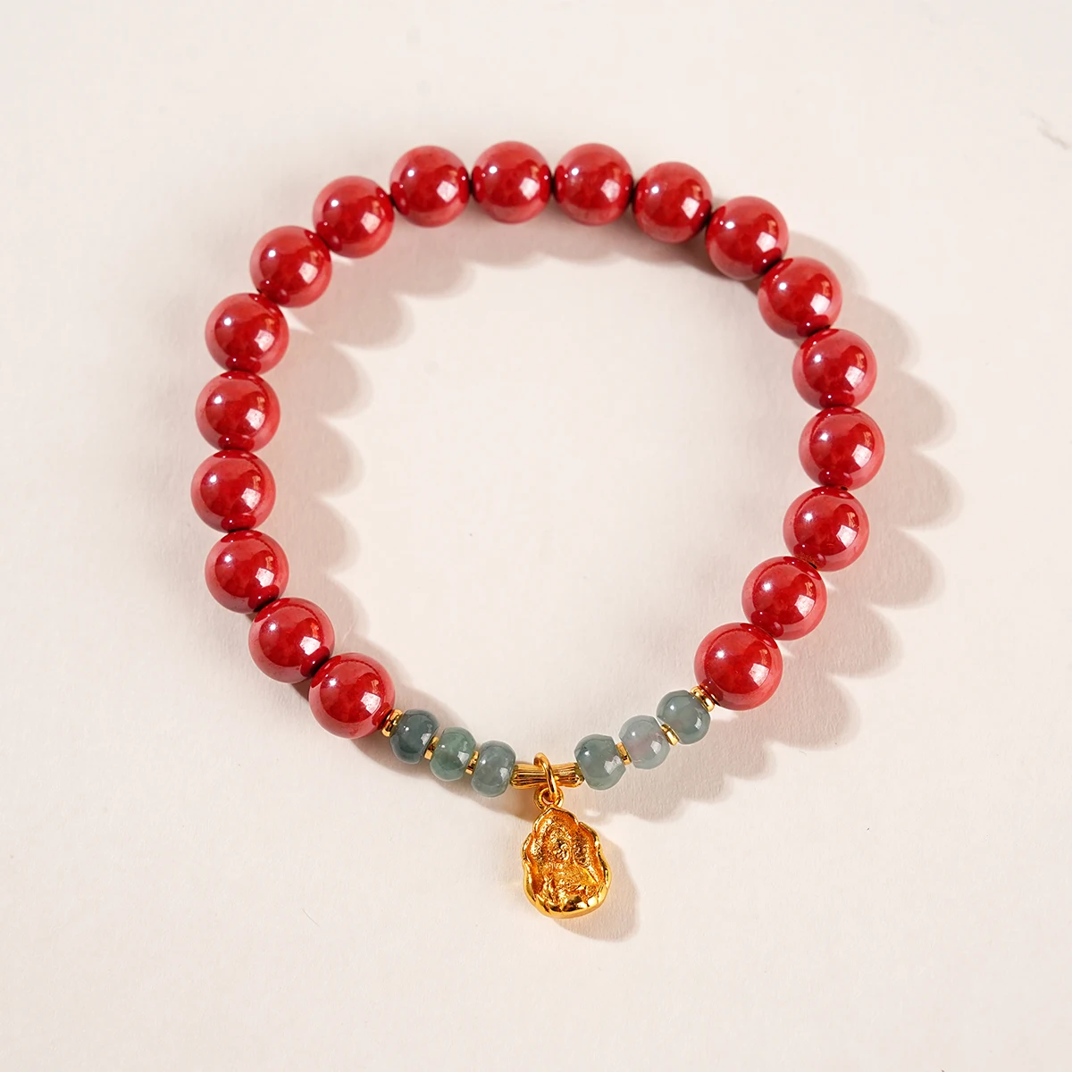 

JD Natural Stone Emperor Cinnabar Guanyin Bodhisattva Bracelet Spiritual Protection & Blessings Elegant Women Religious Jewelry