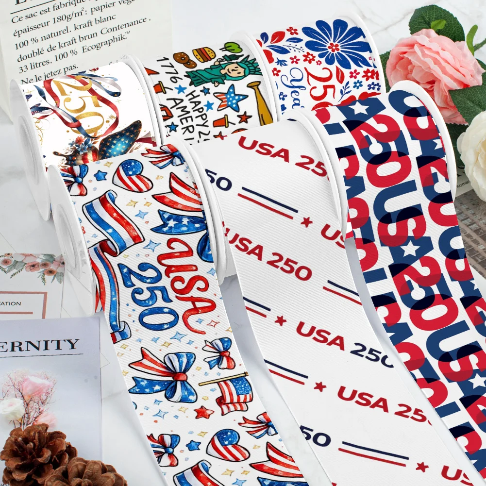 10yards Celebrate America 250th Birthday Grosgrain Ribbon Satin Ribbon for Cheer Bows Girl Hair Bows Party DIY Wrapping Gift