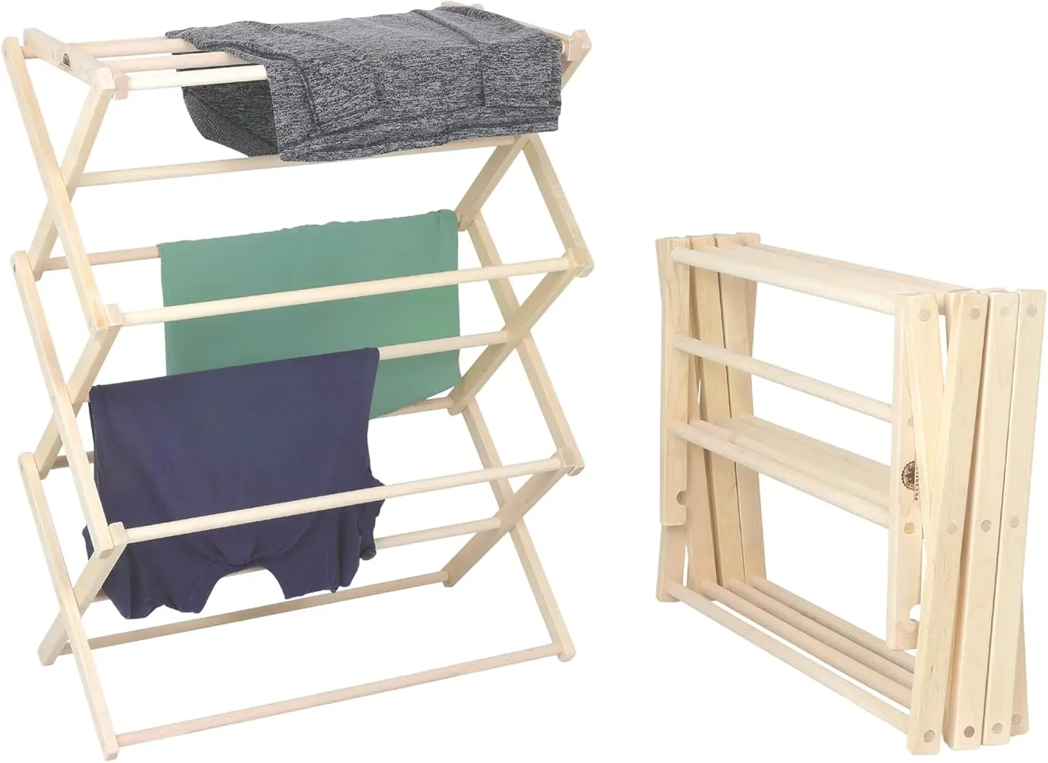 

Woodworks Premium American Maple Clothes Drying Rack - Handcrafted in Pennsylvania - Solid Wood Construction, Collapsible
