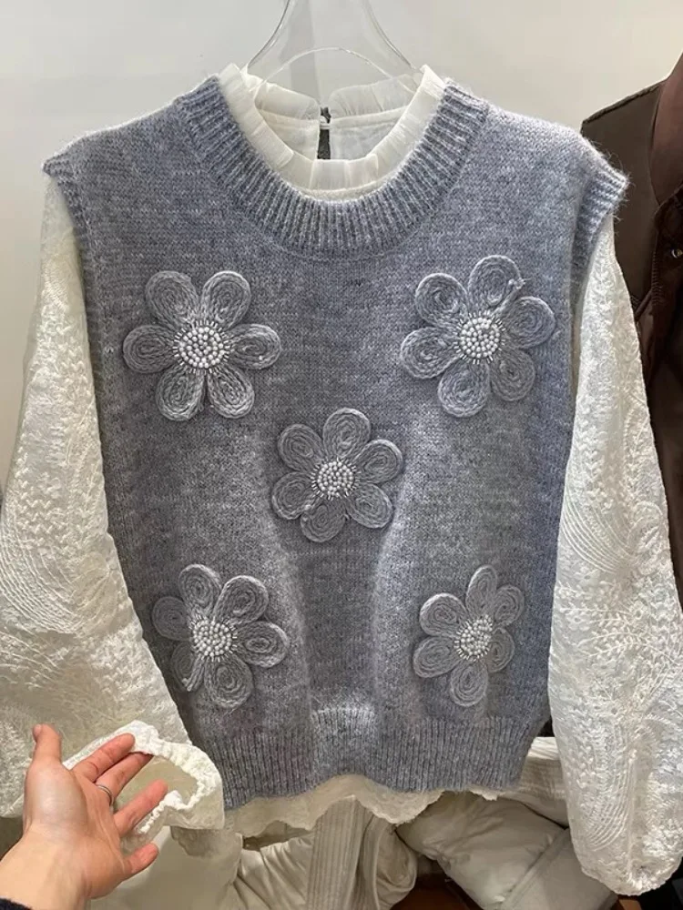 Ele pull à fleurs gilet dentelle irt femmes Faion ensemble 2025 nouveau Sle trajet Sle coupe ample fibre de Polyester Svel