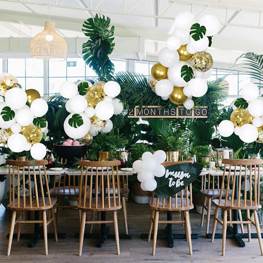 

Pearl White Ivory Latex Balloons 12inches Gold Sequin 5inches Metal Party Decorative Plants Supplies Monstera Vines Leaves