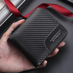 1PC2023 European and American New Men's Wallet Short Carbon Fiber Horizontal 30% Fold Youth Casual Leather Clip Multi functional