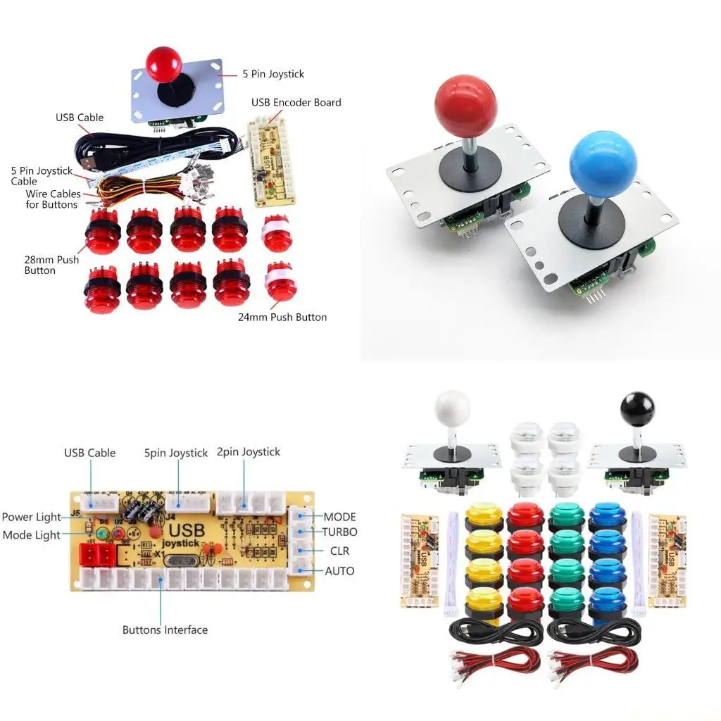 

M5TC игровые наборы с джойстиком для 2 игроков с 20 светодиодными аркадными кнопками, аркадный комплект «сделай сам», USB-кодер