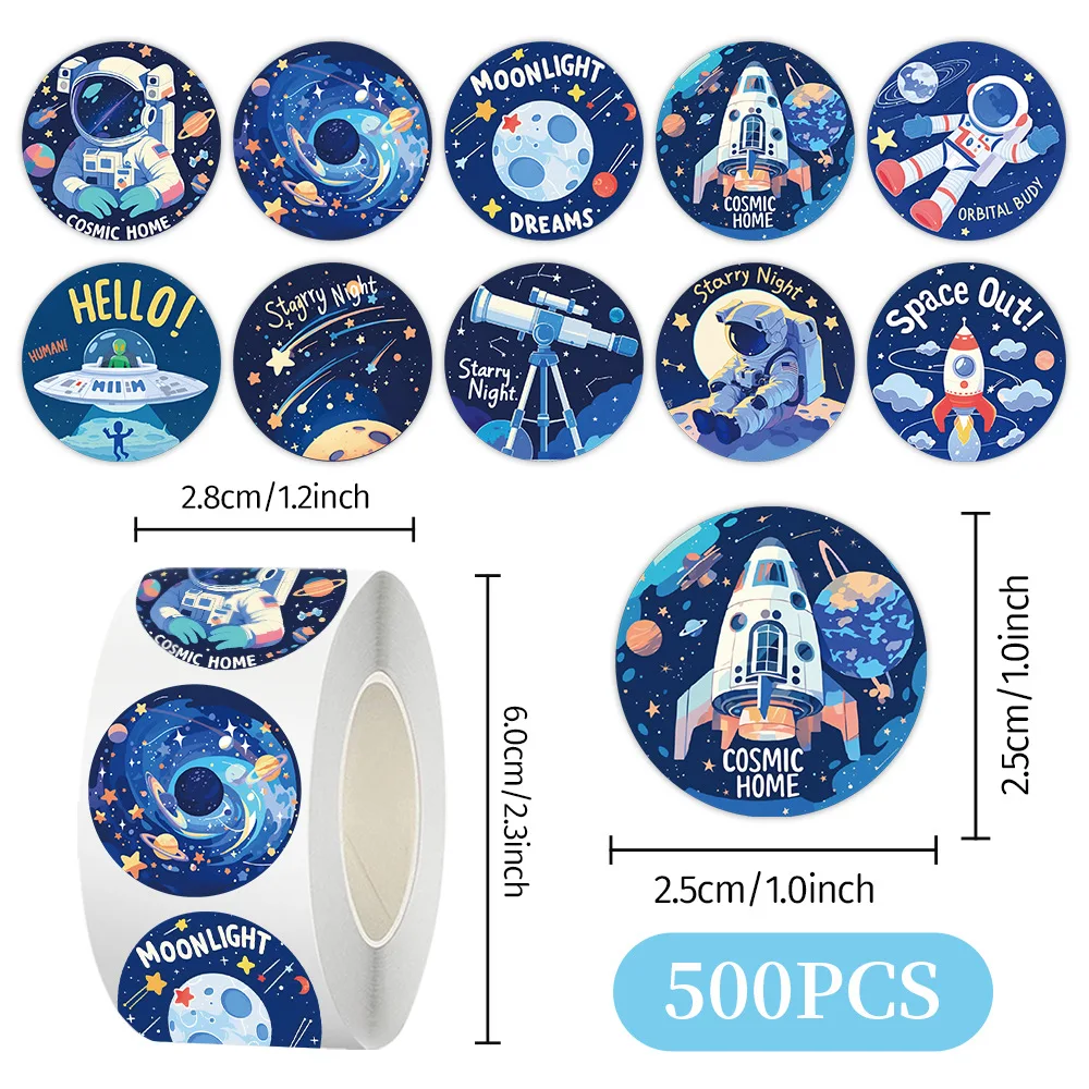 500 قطعة/لفة لطيف رائد الفضاء لفة ملصقات الديكور الإبداعي هدية للأطفال DIY بها بنفسك ختم ملصقات القرطاسية الديكور #2