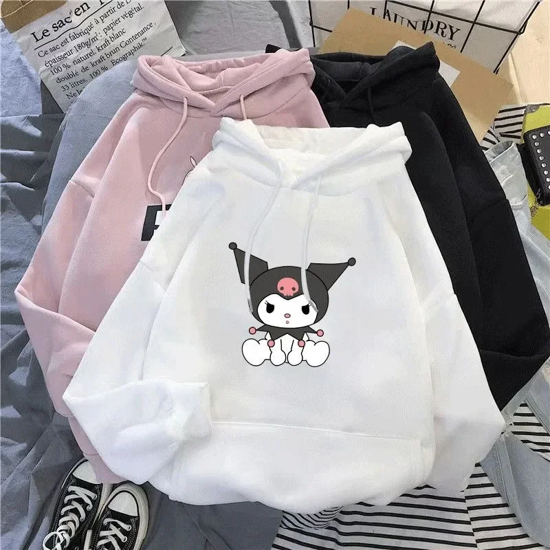 Sanrio Kuromi Anime manga comprida com capuz, Pulôver estampado bonito dos desenhos animados, Roupa externa, Camisa da moda, Brinquedos pano kawaii, Primavera e outono