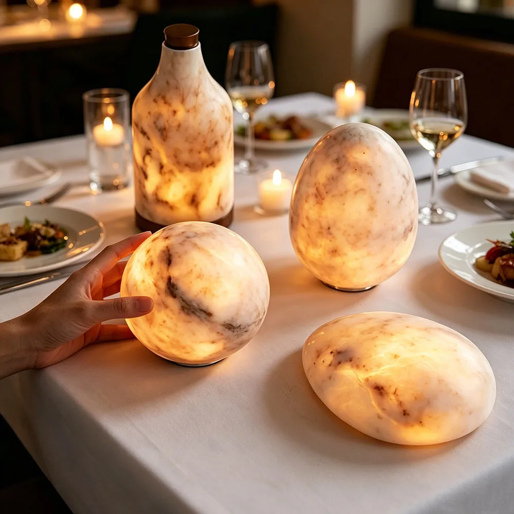 Natural Marble Touch Table Lamp USB Rechargeable Bedside Night Light For Restaurant Home Decor