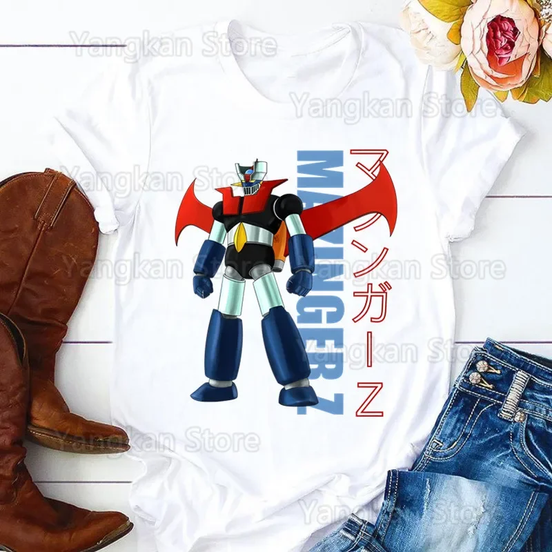 Dark Robot Mazinger Z Print White Shirt Short Sleeve T-shirt Graphic Printing T-shirt Casual o-collar