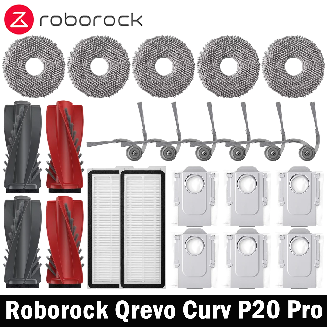 Roborock Qrevo Curv / P20 Pro Accessories Main Roller Side Brush Hepa Filter Mop Cloth Dust Bag robot vacuum cleaner Parts