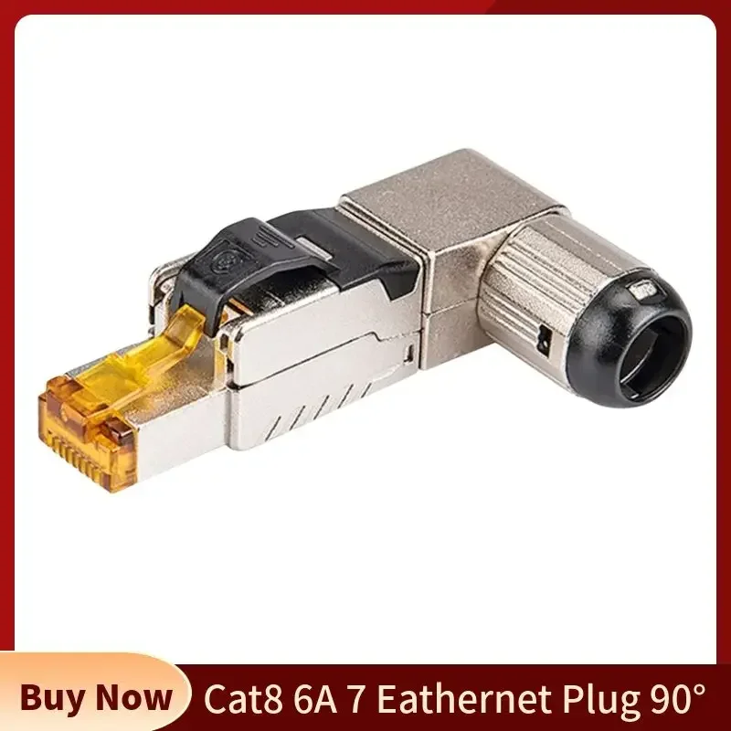 RJ45 Connector Cat6A Cat7 Cat8 Angle 90 Degree 6A 7 8 Fully Shielded 8P8C Field Termination Networking Plug Modular