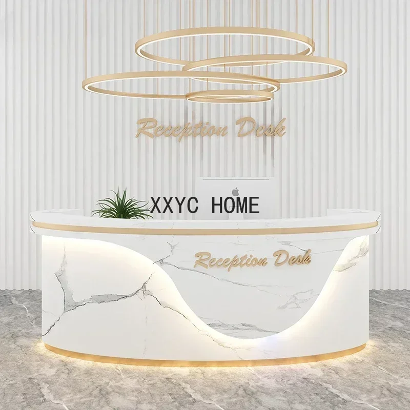 

New 2024 Commercial Marble Office Furniture Luxury White Counter Front Desk Reception Table For Beauty