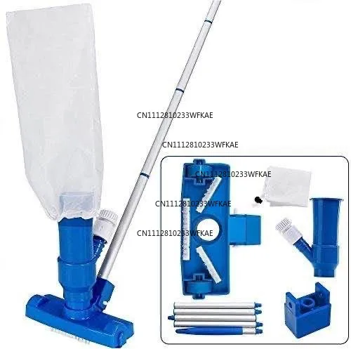 Pool cleaning set, vacuum nozzle, sewage suction, whitewater nozzle, bottom with bristles and five threaded rods