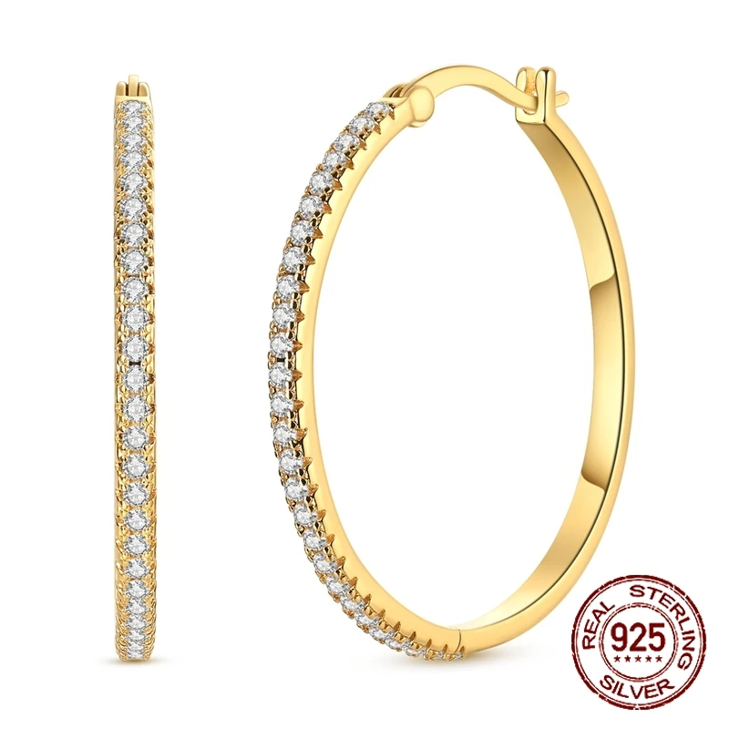 

925 Sterling Silver Golden Set Zircon Earrings for Women Girl Ear Studs Fine Jewelry Fashion Luxury Anniversary