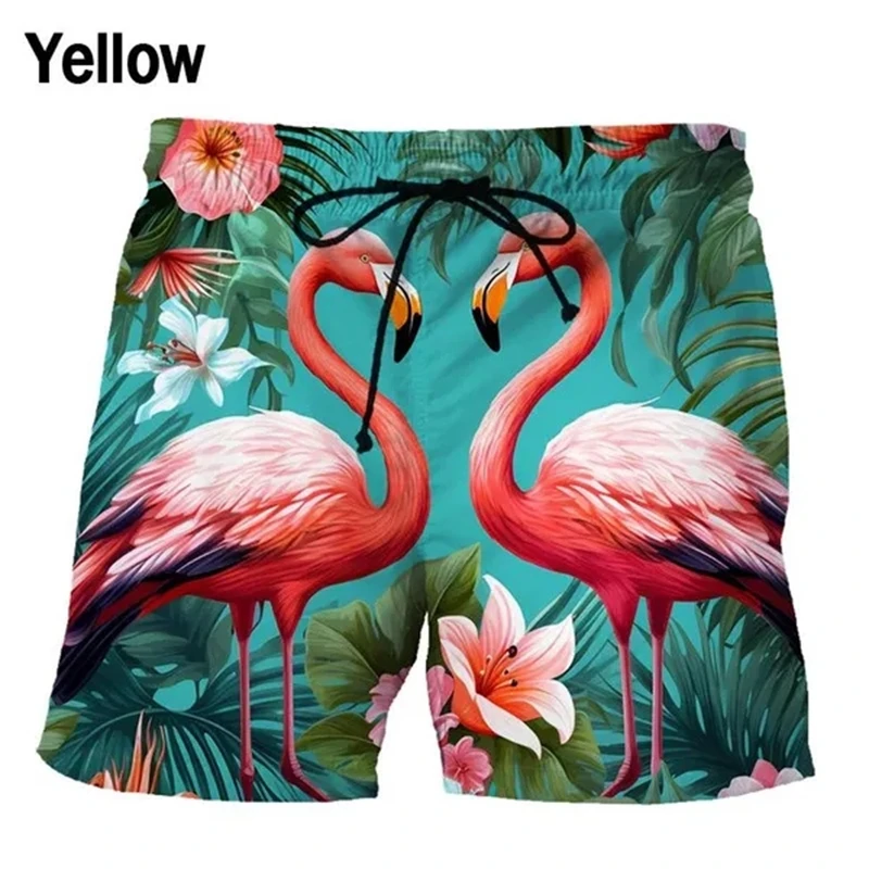 Flamingo 3d Shorts Hawaii Fashion Casual Palm Tree Cool Beach Short Pants Summer Swimming Shorts Men Quick-dry Swimsuit Trunks