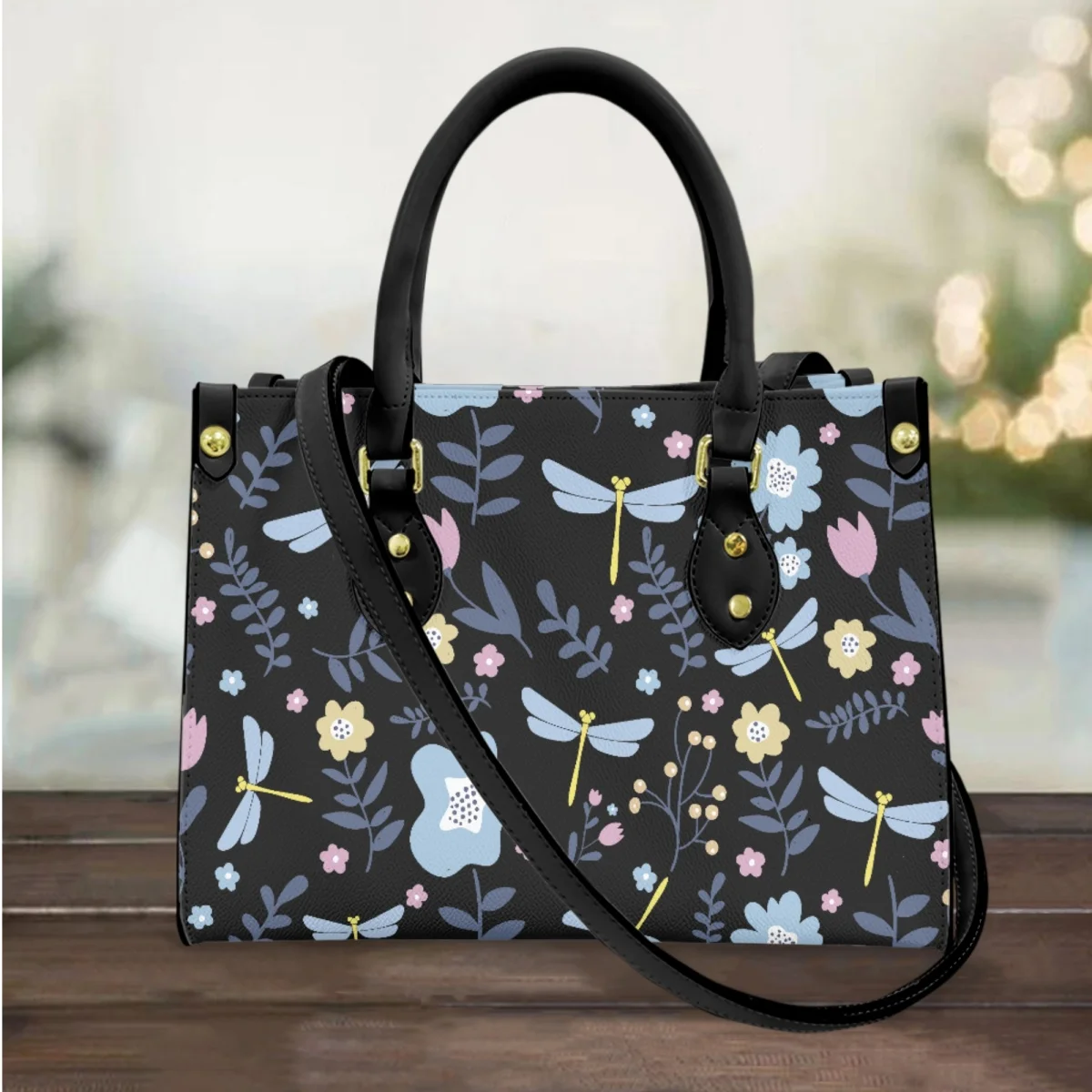 

FORUDESIGNS Fashion Handbags For Women Floral Dragonfly Design Female Tote Bags Teen Girls Leather Hand Bag Shoulder Bags