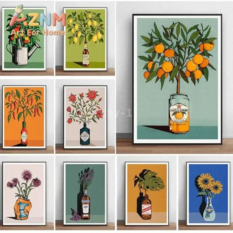 Modern Citrus Wall Art  Lemon  Orange Prints on Canvas for Dining Room  Home Decor