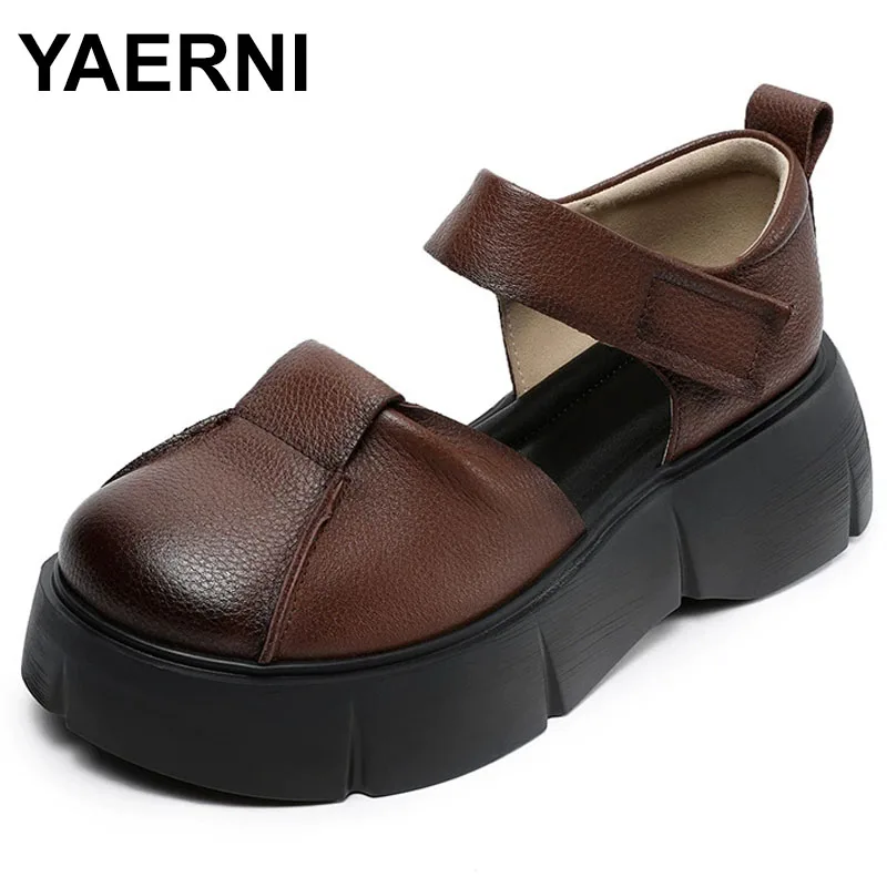 

Summer Round Toe Premium Genuine Leather Sandals Platform Elevator Shoes Women Wedges Sandals Light Versatile Shoes