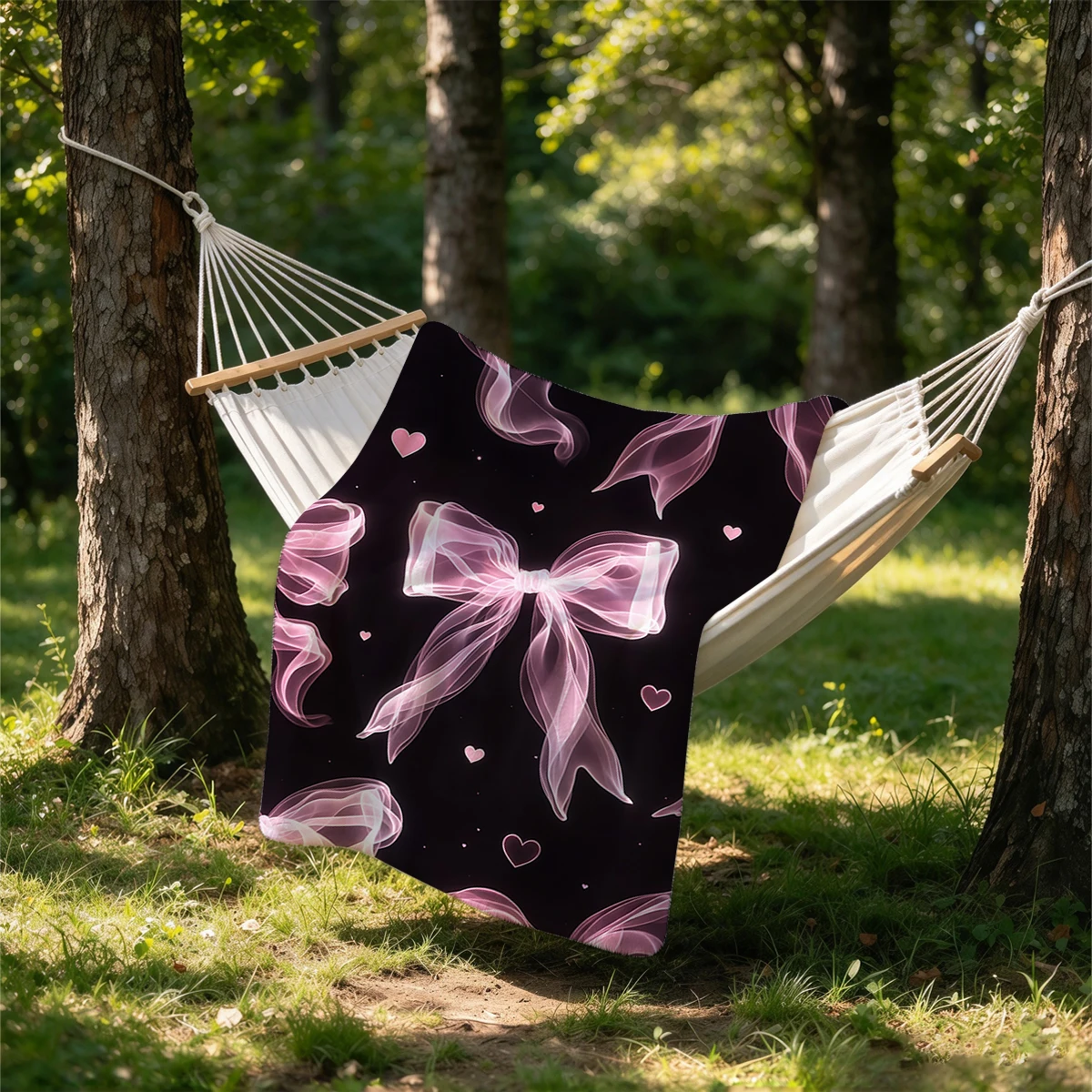 Black Pink Smoke Bows Hearts Flannel Blanket Warm Soft Halloween Christmas Couch Warm Cozy Decorative Decor Gift for All Season