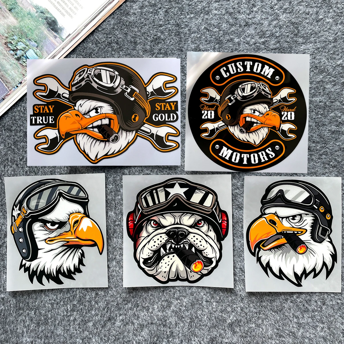 

Орел, бульдог, мотоцикл, автомобиль, крутая индивидуальная наклейка, авто, кузов двигателя, лобовое стекло, виниловые отражающие мультяшные декоративные наклейки, аксессуары