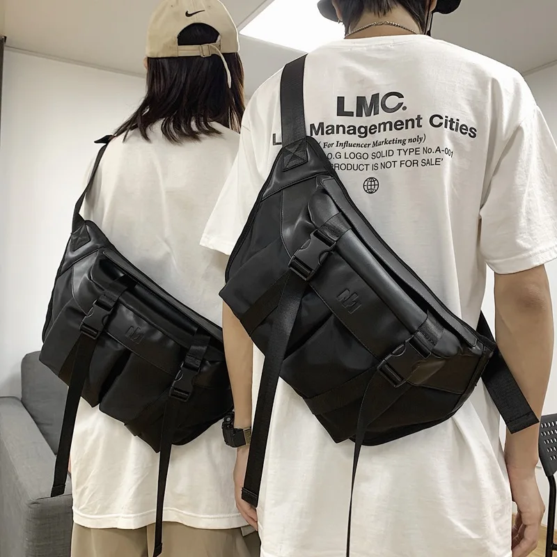 Men\'s Crossbody Bag Fashion Brand Japanese Bag Student Couple Large Capacity Casual Backpack Single Shoulder Dark Black