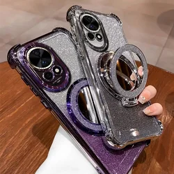 Luxury Mirror Holder Bling Glitter Silicone Phone Case for Huawei Nova 12 11 10 9 8 7 Pro SE Ultra-thin Stand Cover