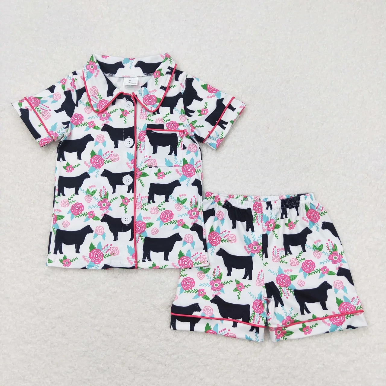 Wholesale Summer Children Cow Print Nightclothes Clothing Baby Girl Button Sleepwear Clothes Set Shorts Infant Pajamas Outfit