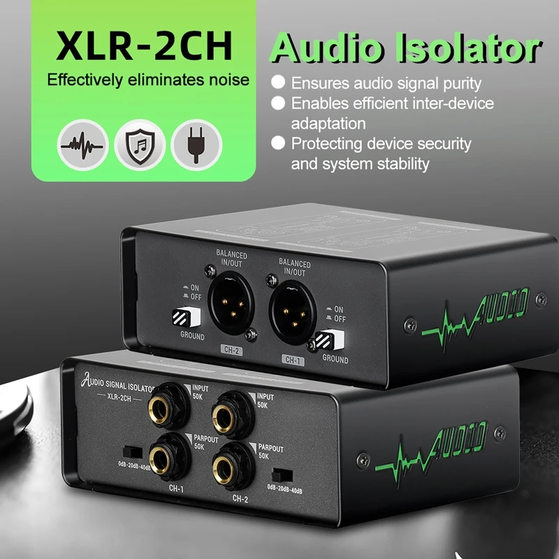 Two-Way Audio Isolator Audio Current Noise Eliminator XLR-2CH Lotus Isolator Mixer Live Broadcast for Meeting