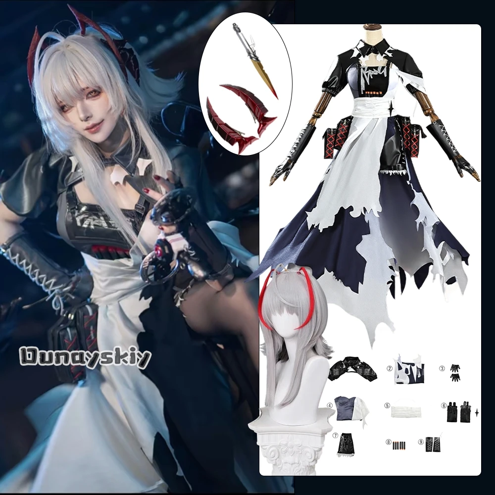 

Wiš'adel Cosplay Game Arknights Costume Wiš'adel Sexy Battle Cloak Uniform Set Halloween Women Uniform Role-play Wig Shoe Suit