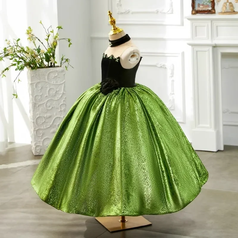 Sleeveless Contrasting Evening Girl Party Dress Summer Green Fluffy Costume Classy Flowers Mori Girl Style Girly Clothes