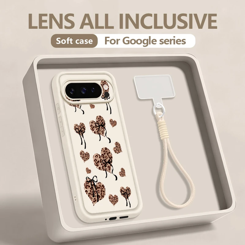 ليوبارد طباعة الحب القلب المطبوعة حافظة لهاتف جوجل بكسل 10 8 7 برو 9A 8A بكسل 9 10 برو XL شريط للرسغ الحبل غطاء هاتف من البولي يوريثان #1