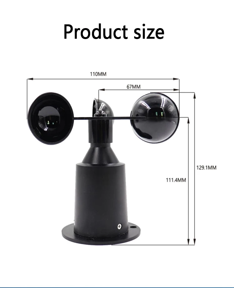 Pulse RS485 4-20mA 0-5V 0-2V Output Plastic 3 Cup Anemometer Weather Station Wind Speed Sensor