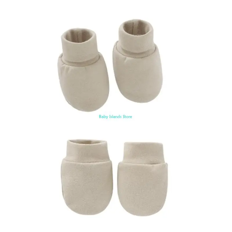 

K92D 2 Pairs Face for Protection Soft Cotton Hands Ankle Socks No Scratch Mittens Socks Set Anti Scratching Gloves Foot Cover