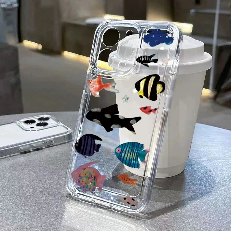 เคสโทรศัพท์มือถือแบบใสลายสัตว์ทะเล สำหรับ iPhone 16E 15 Pro 14 Pro Max 12 11 13 Mini XS XR XS Max 8Plus แบบนิ่ม