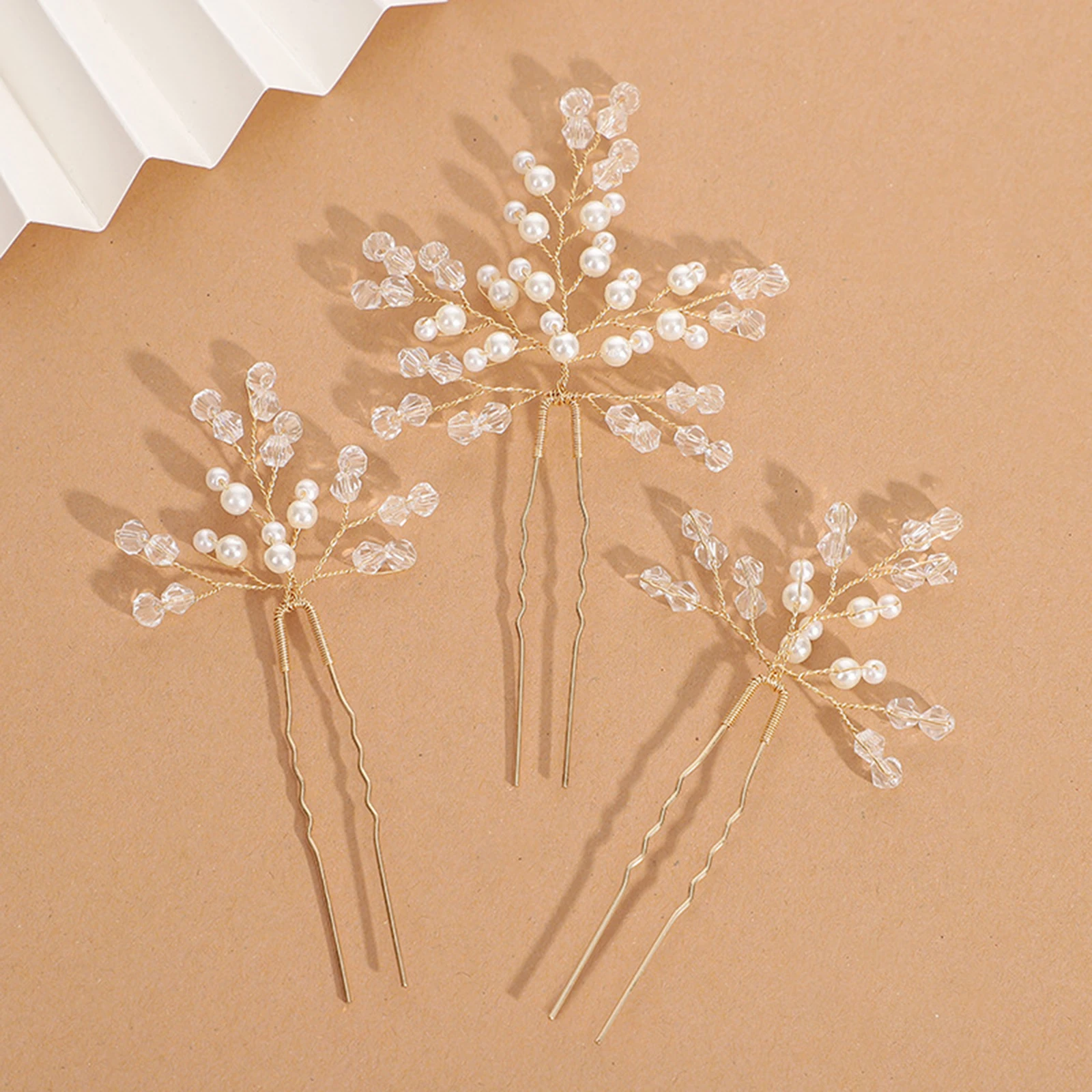 

3Pcs U Shaped Hair Sticks Forks White Artificial Pearls Hairpins Beads Hair Clips Bride Wedding Hair Jewelry Accessories