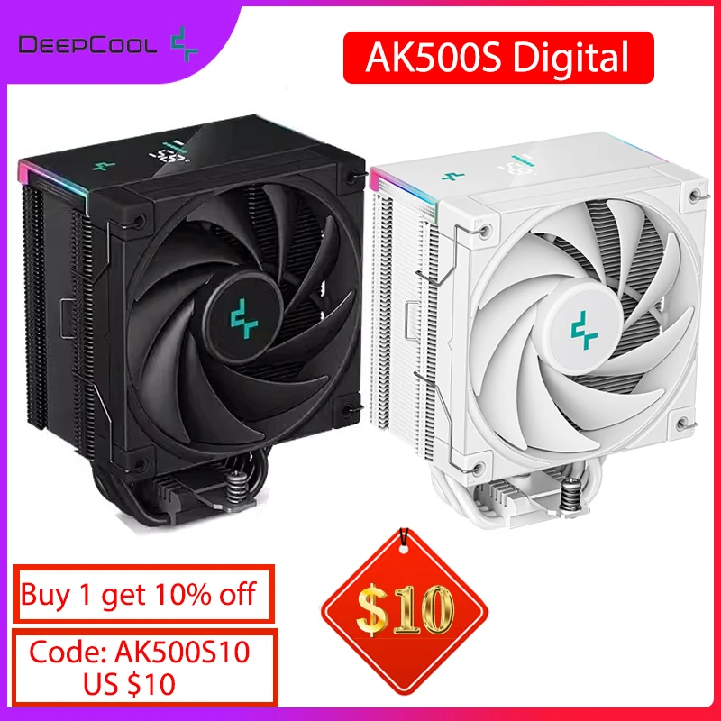 DeepCool AK500S Digital Display 5 Heatpipe CPU Cooler AM4 AM5 LGA1700 115X 1200 Processor Cooler Computer Air Cooler Heat Sink