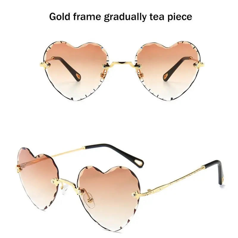 A01M 7 Pairs Statement Metal Cut Edge Sunglasses Cute Candy Heart Rimless Ocean Flake Sunshade Sunglasses