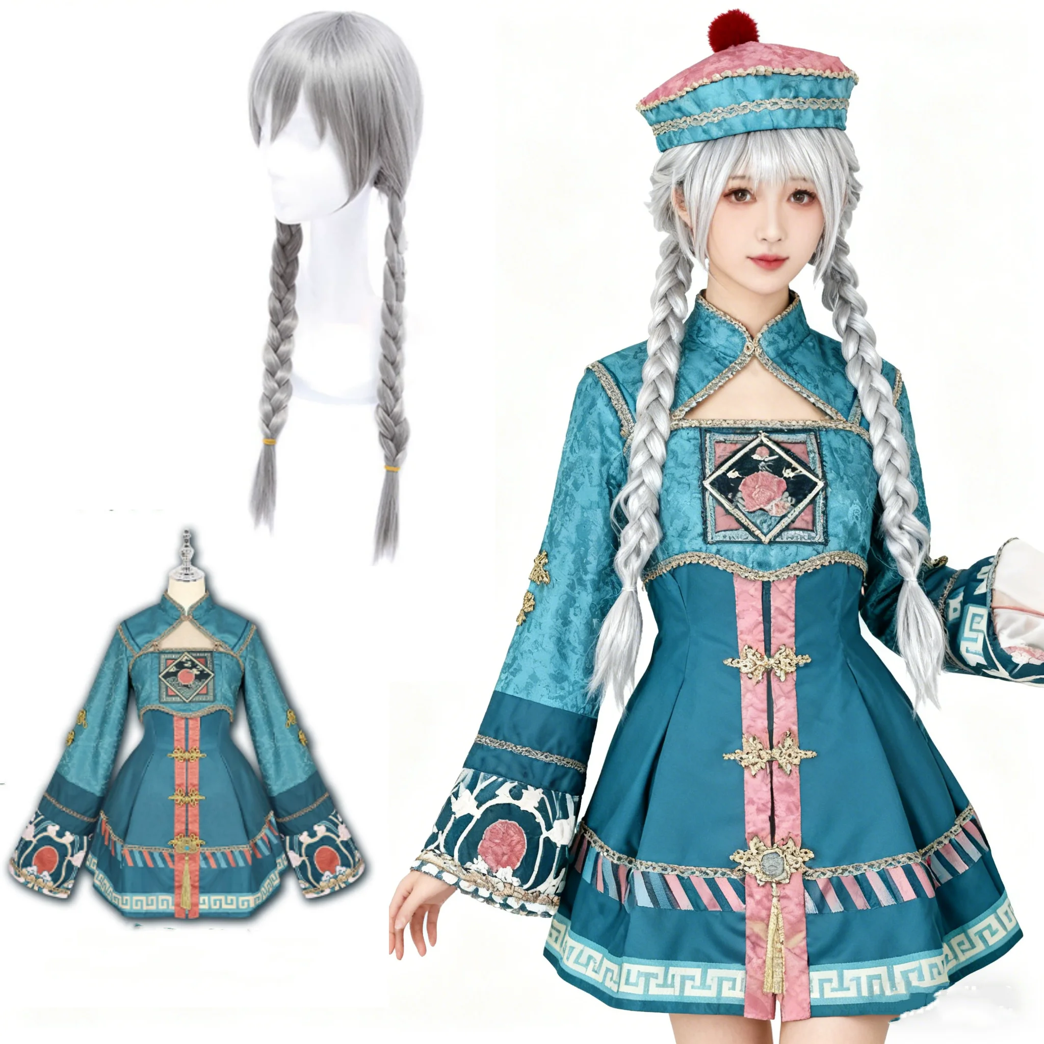 Gothic Lolita Anime chinesischen Stil Zombie Cosplay Kostüm Perücke Frauen Vampir Ostern Karneval Party Outfit Kleid Rock Kleid