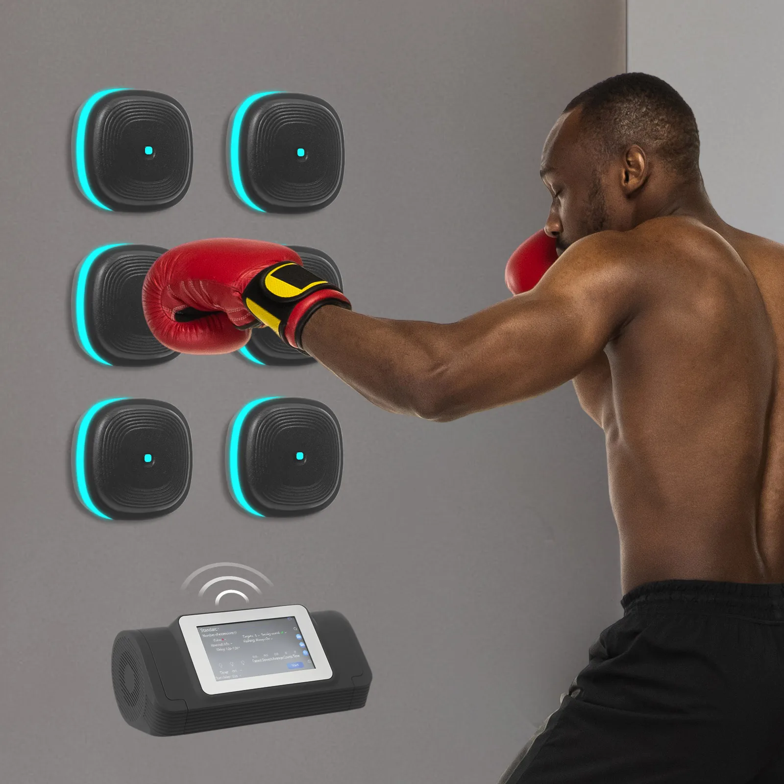Split Musical Boxing with 6 Boxing Targets, Black Punching Machine, Split Musical Boxing with 6 Targets for Home Gyms, Fitness Studios, Game Rooms