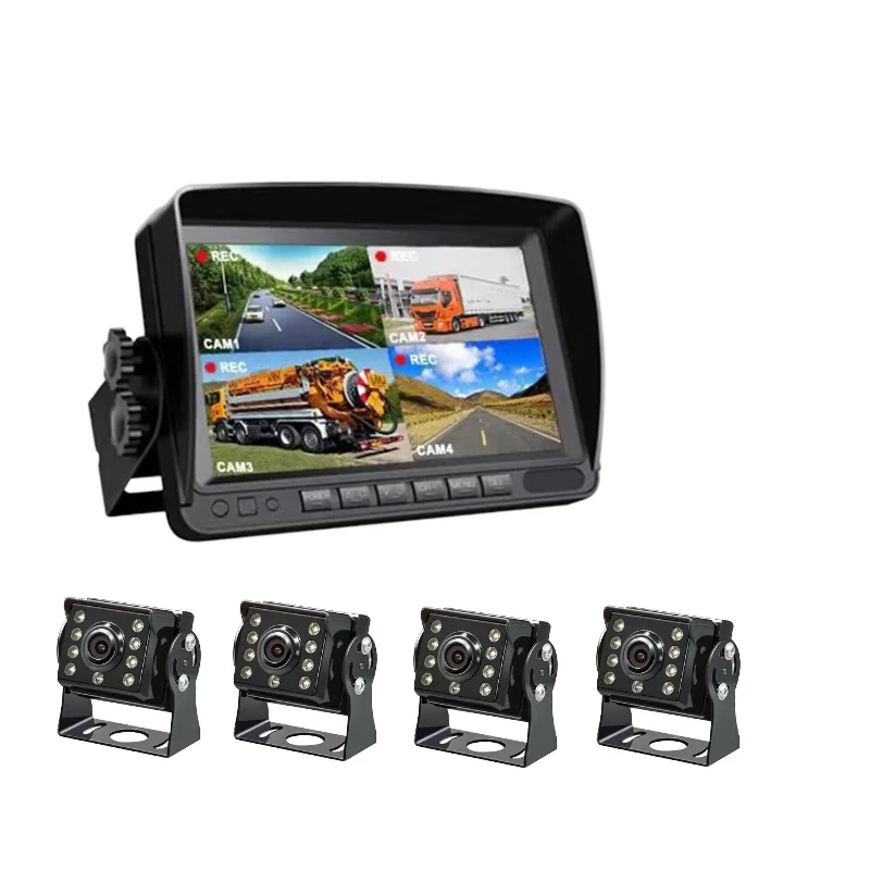 4-Split 7-inch high definition LCD rear camera with infrared AHD image sensor for cars and trucks
