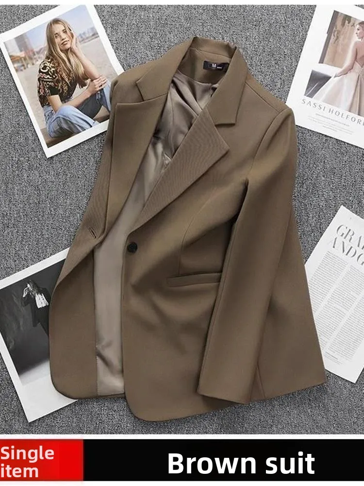 

Spring Autumn Casual Women's Suit Jaet Bla Slimming High-End ort Sle Long Sve Single Button Office Wear