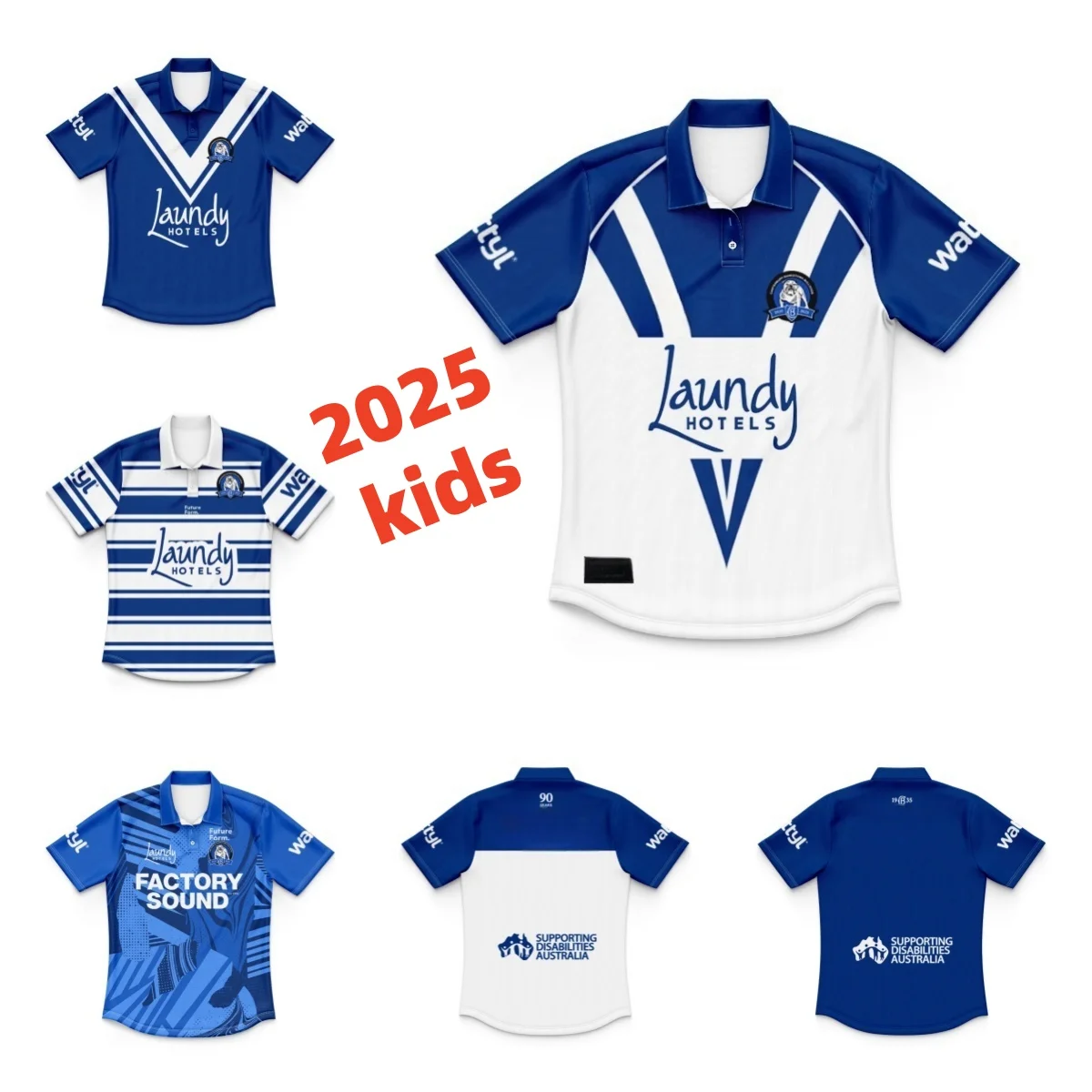 Canterbury Bankstown Bulldogs 2025 Kids Home Polo Shirt (Custom Name & Number)