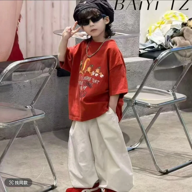 

Children's Spring/Summer Set New Boy Cartoon Round Neck Short Sleeve T-shirt+Casual Pants Two Piece Set